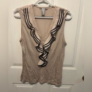 Beige V-Neck Ruffle Blouse